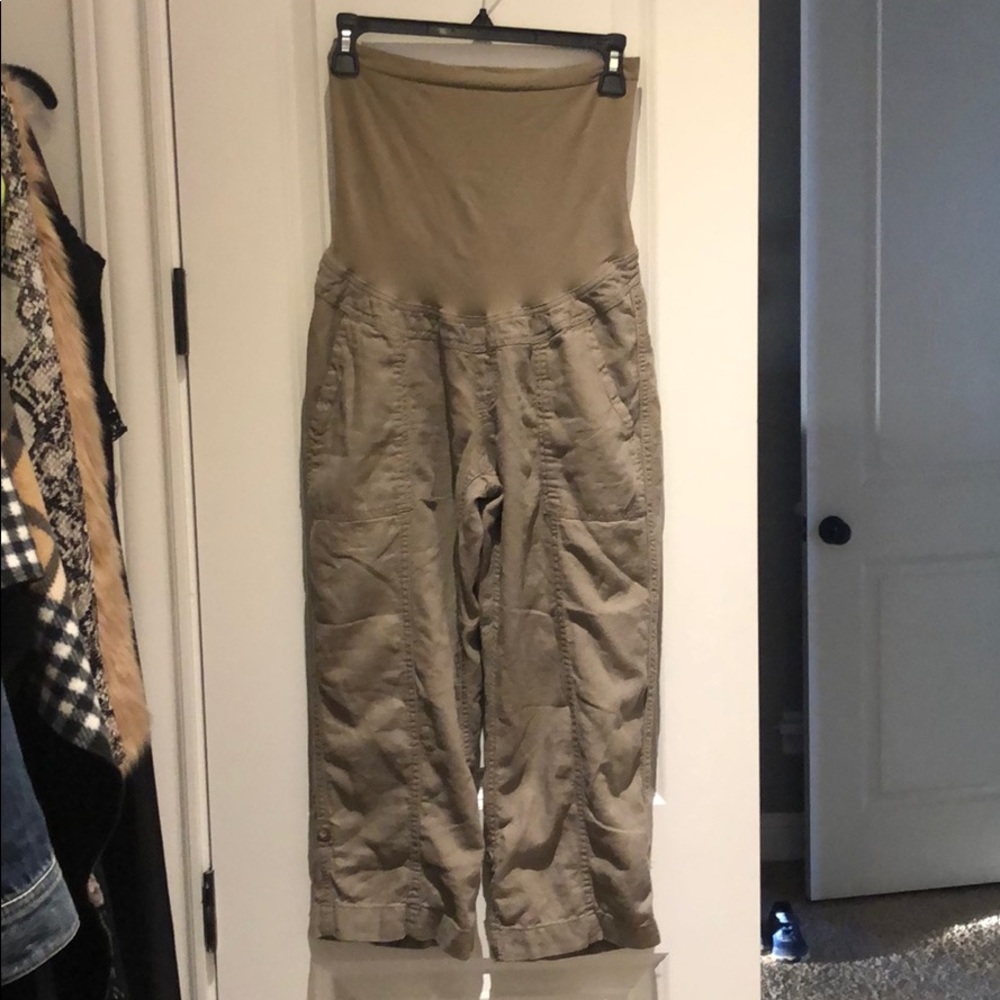 Maternity khaki linen crops